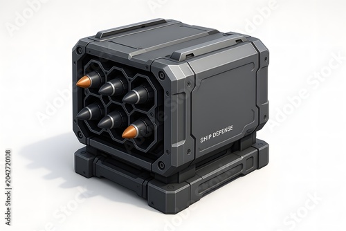 Modern Vertical Launch System (VLS) Missile Canister Module – Industrial Defense Engineering on White Background