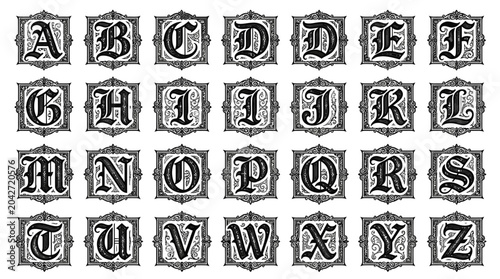 Black and white alphabet letters.