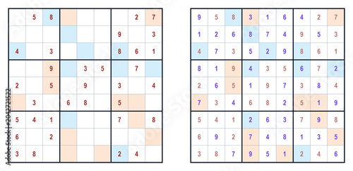 Quadro su tela Sudoku puzzle grids showcasing completed and partially filled boards