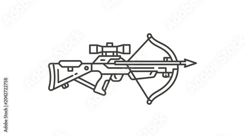 Cuadro en lienzo Modern tactical crossbow with scope line art.