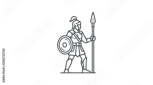 Foto Ancient Greek hoplite warrior standing with shield and spear.