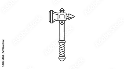 Фотография Spiked medieval war hammer minimalist line illustration.