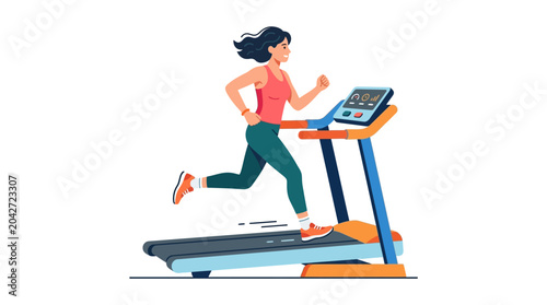 Active athletic female runner in gym with equipment for healthy lifestyle fitness routine training and daily energy boost. Suitable for health and fitness blogs or websites.