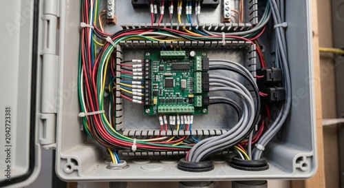 Technical detail of low voltage wiring and circuit board inside an electrical control box