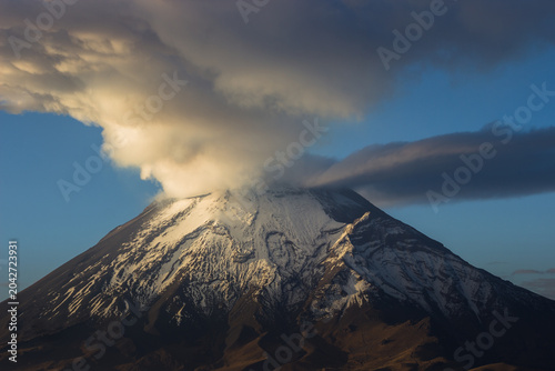 Popocatepetl volcano erupting smoke and clouds in mexico