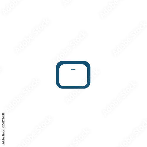 Minimalist blue rounded square icon with horizontal line symbol isolated on white background minimalist interface horizontal subtract minimize negative background geometric