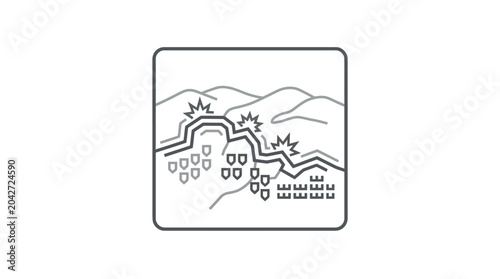 Photos Minimalist landscape icon of a military fortified trench.