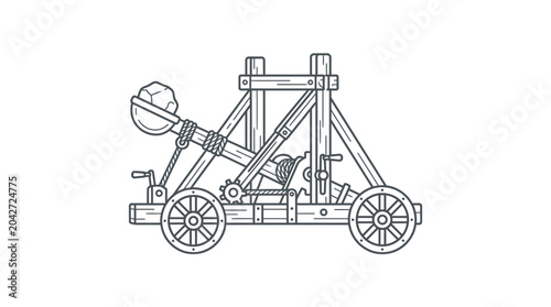 Foto Medieval trebuchet siege engine catapult line art.