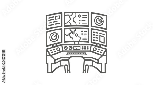 Obraz na plátne Tactical military command center dashboard line art icon.