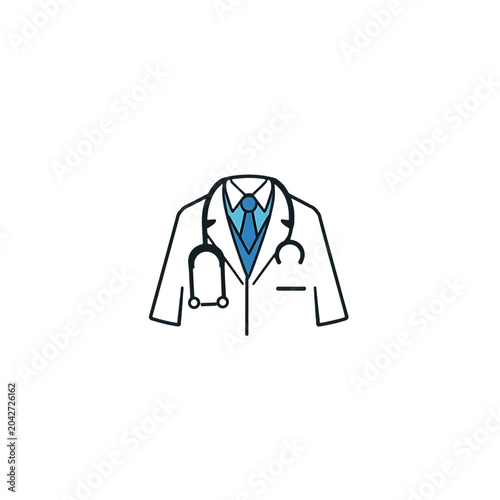 Flat design icon of a doctor white lab coat and stethoscope with stethoscope professional healthcare hospital medicine physician specialist clinical diagnostic employment