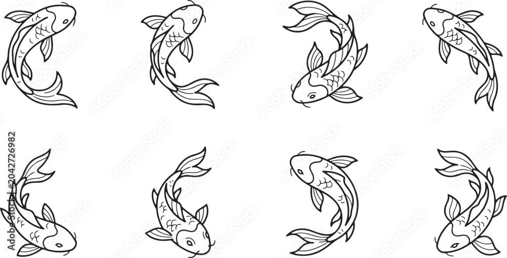 Fototapeta premium Collection of beautiful koi fish swimming