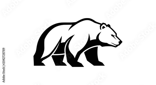 Bild auf Leinwand Black grizzly bear silhouette walking side profile logo.