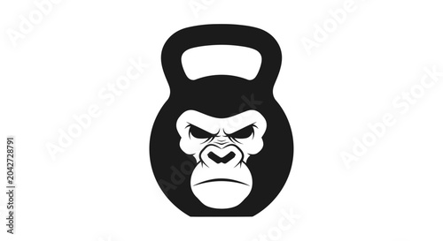 Photography Black gorilla face integrated into a kettlebell silhouette.