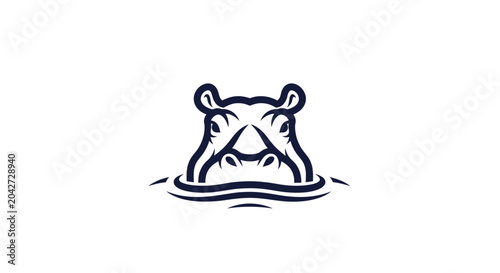 Bild auf Leinwand Black line art hippo head surfacing from water logo.