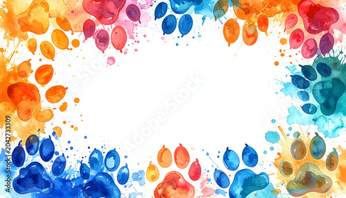 Vibrant Painted Paw Border