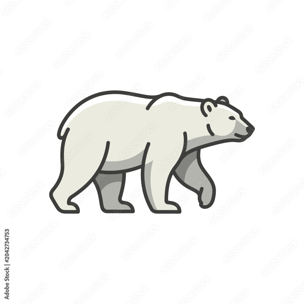 Fototapeta premium Stylized polar bear walking illustration with soft gray shading.