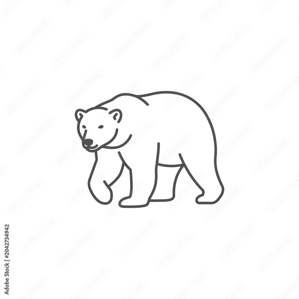 Fototapeta premium Minimalist outline illustration of a walking polar bear animal.