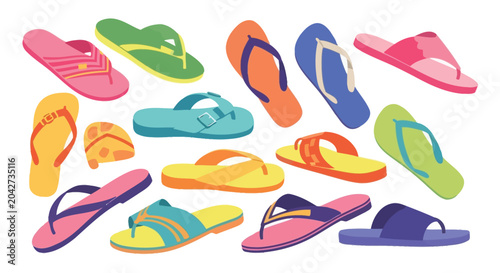 Bild auf Leinwand Colorful flip flops collection, various styles and colors sandals multicolored s