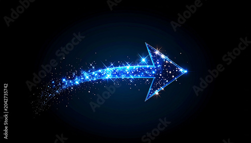 Glowing blue arrow pointing right with sparkling starry tail