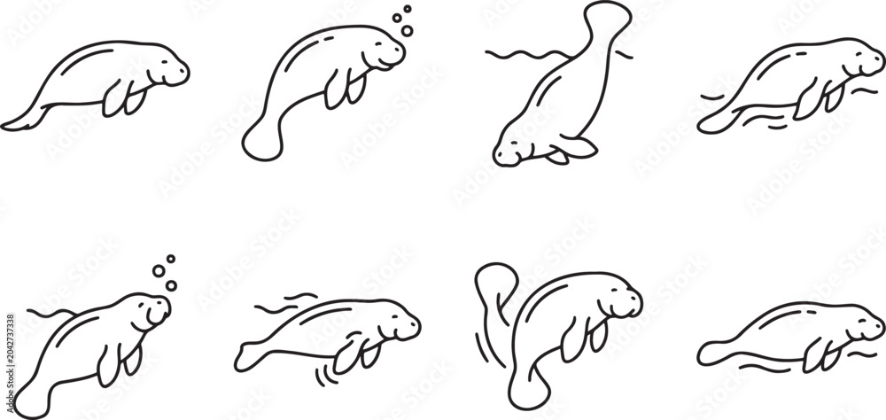 Obraz premium Manatee and aquatic mammal set