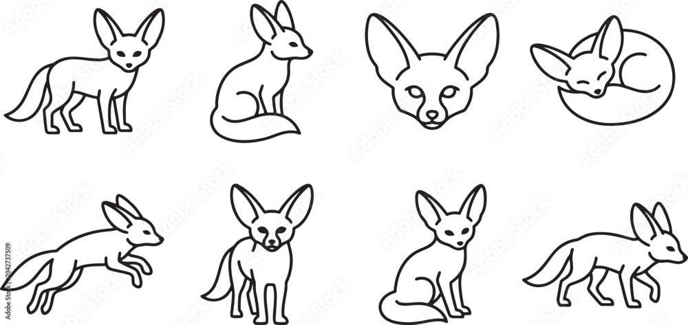 Obraz premium Fennec fox poses and movement icons