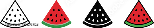Four slices of watermelon in different colors and styles  isolated on white background