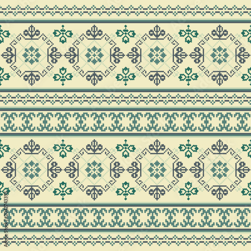 Seamless Traditional Folk Art Pattern with Geometric Motifs