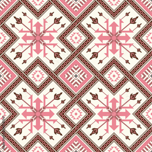Seamless Ethnic Geometric Pattern with Arrows and Diamonds