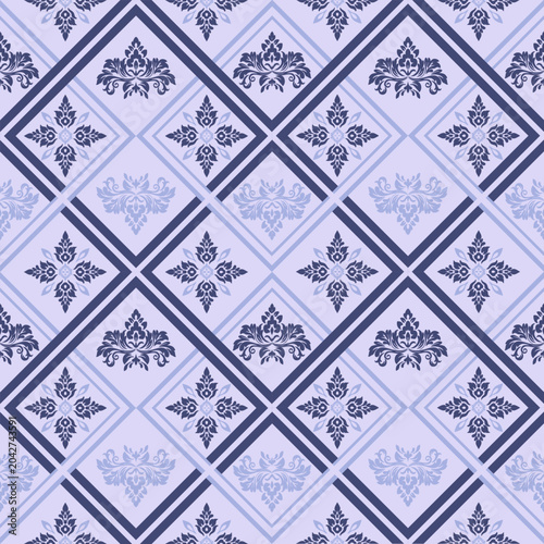 Thai Damask Seamless Pattern with Floral Motifs