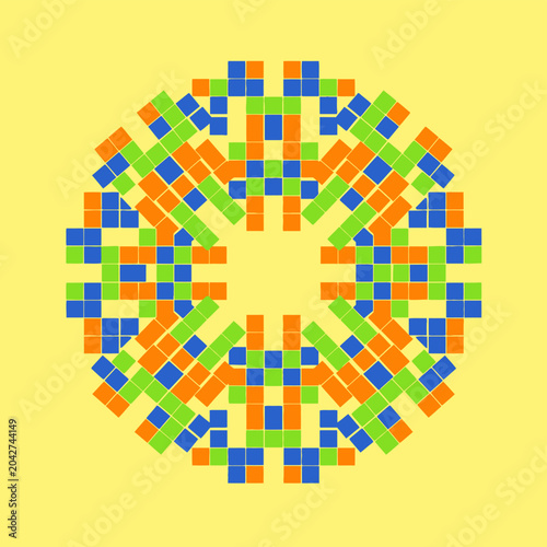 Geometric mandala pattern, pixel art, colorful, abstract