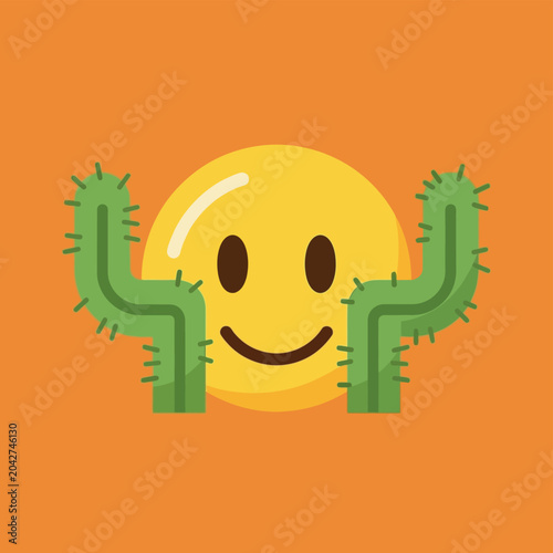 Happy Cactus Emoji with Spikes, Funny Desert Plant Face