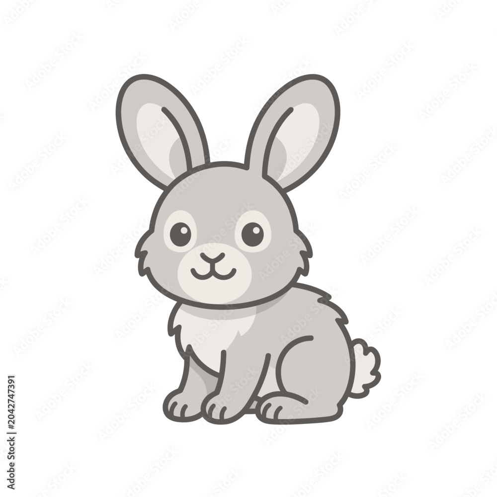 Obraz premium Adorable cartoon gray rabbit sitting peacefully.