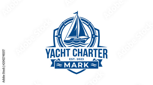 Tableau sur toile Vector illustration of a sailing yacht logo with compass elements, ideal for yacht charter businesses