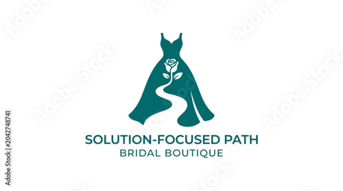 Tableau sur toile Elegant bridal gown silhouette with rose and winding path graphic element