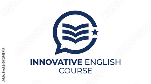 Tableau sur toile Logo for innovative English course featuring an open book inside a speech bubble