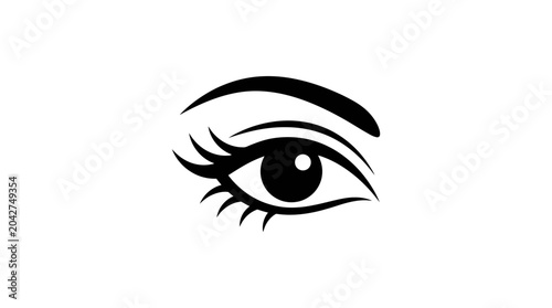 Vector illustration of a stylized eye with makeup and lashes on a white background