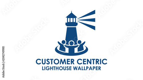 Schilderij op canvas Customer centric lighthouse logo with people and guiding light, vector graphic
