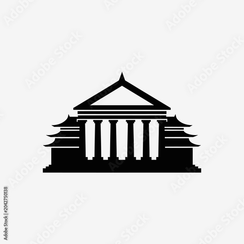 Ancient Greek Building Facade with Columns Silhouette Vector Icon