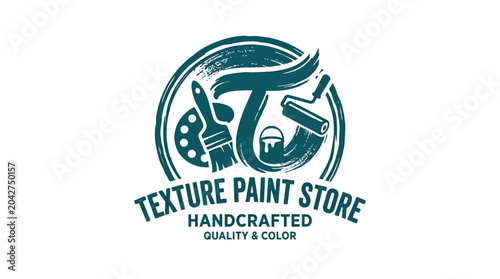 Vector logo for texture paint store with brush, roller, and palette