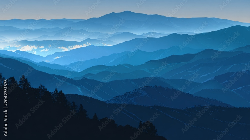 Naklejka premium Modern bluegrass poster with Carolina Blue Ridge mountains.