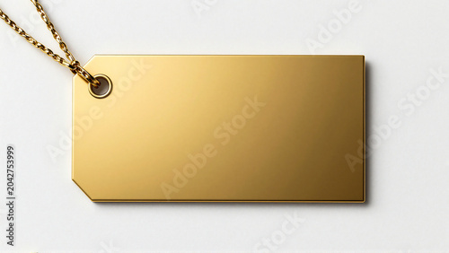Blank golden tag with string on a white background