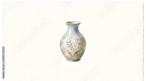 Vintage ceramic vase with floral design, isolated on white background, antique decor accent