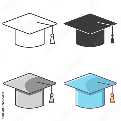 University graduation hat icon set. Mortarboard symbol. Vector isolates illustration