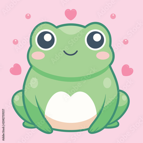 Cute Kawaii Frog Cartoon Character with Hearts