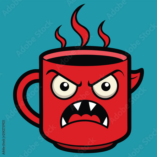 Angry Coffee Mug Cartoon Character Vector Illustration