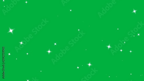 Star particles with twinkling white sparkles drifting and blinking on green screen chroma key background for magic video effects and overlays