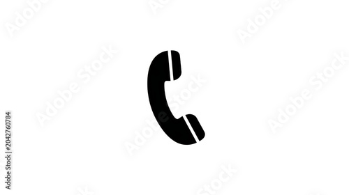 Minimalist black telephone handset icon on a clean white background, representing communication and technology
