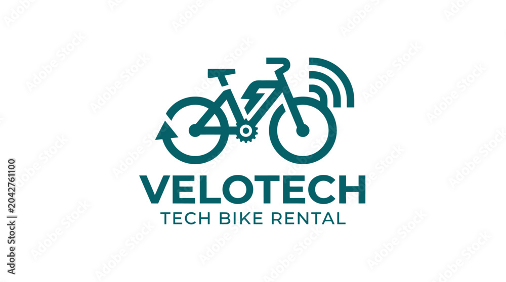 Fototapeta premium Modern electric bicycle logo with connectivity signal and text for tech bike rental service