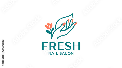 Elegant hand with flower and leaf logo for nail salon, representing beauty and nature