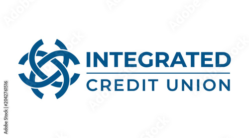 Blue abstract circular logo with text 